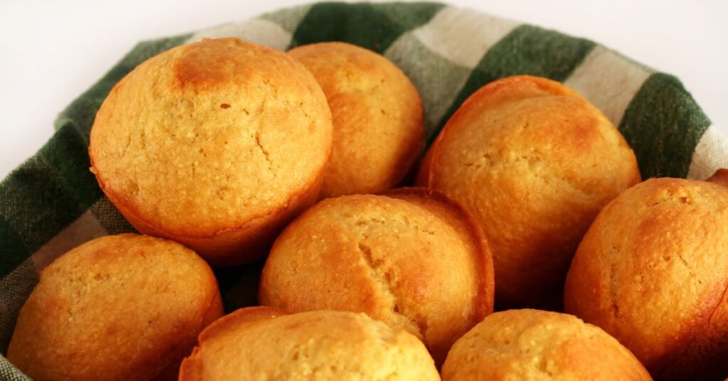 plant-based cornbread muffins in a basket