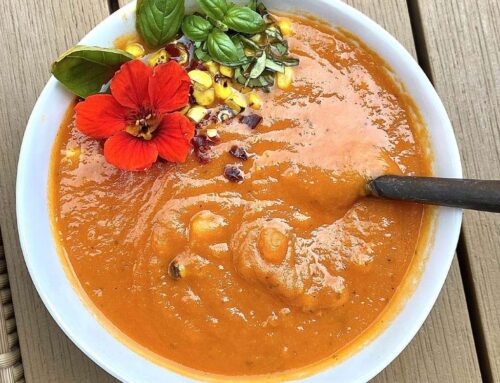 Tomato Soup with Basil and Corn