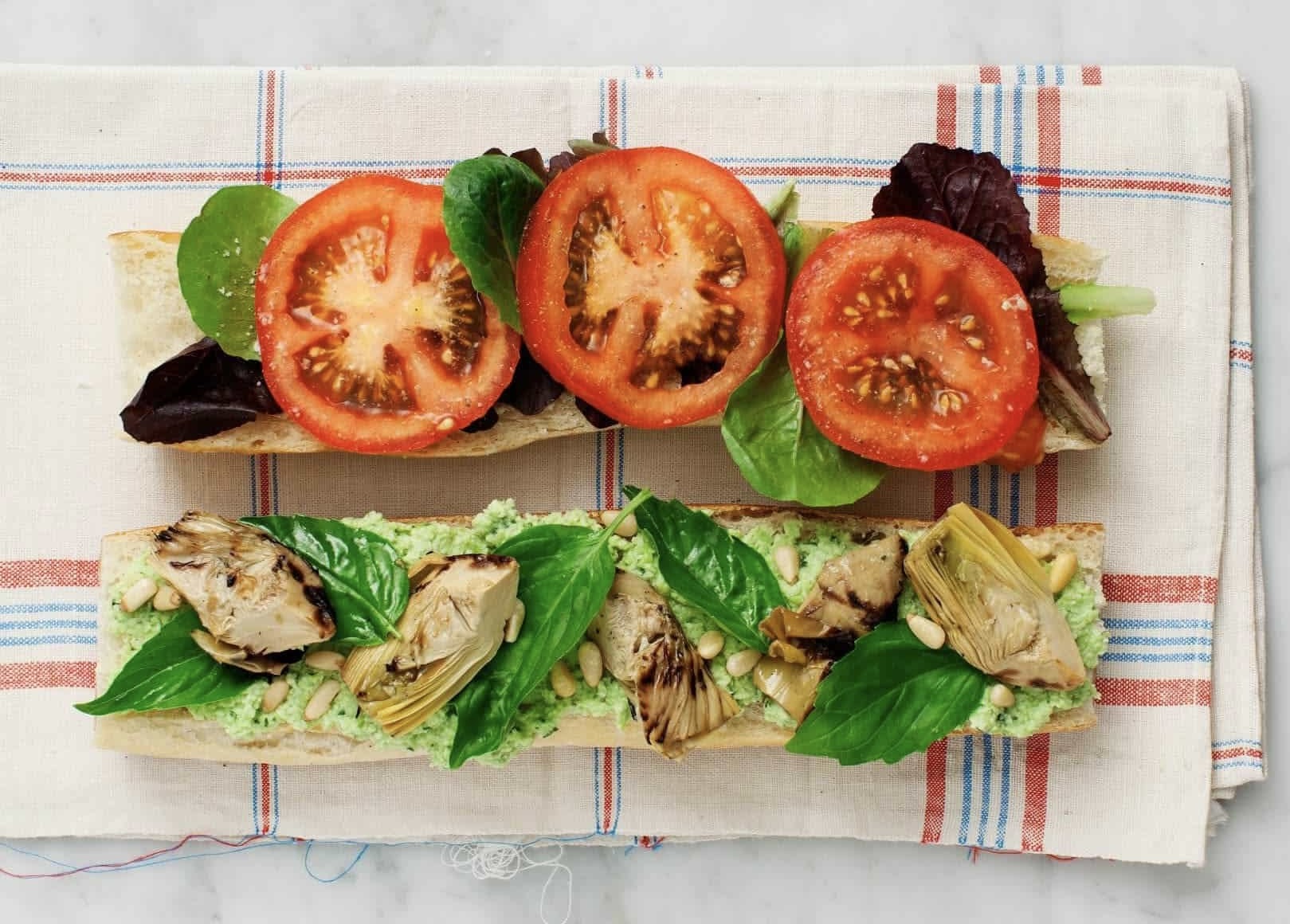 Tomato, Basil, Artichoke Sandwich